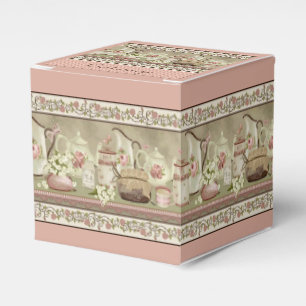 Vintage Peach Tea & Roses Cube Favour Box
