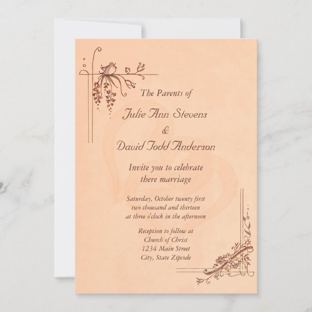 Vintage Peach Wedding Invitation (Front)