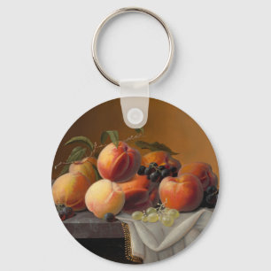 Vintage Peaches Grapes Fruit Still Life Painting Key Ring