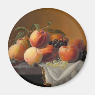 Vintage Peaches Grapes Fruit Still Life Painting Magnet