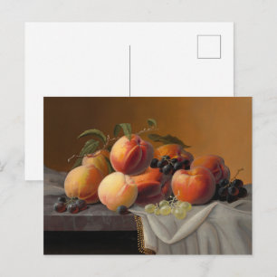 Vintage Peaches Grapes Fruit Still Life Painting Postcard