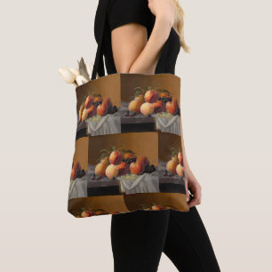 Vintage Peaches Grapes Fruit Still Life Painting Tote Bag