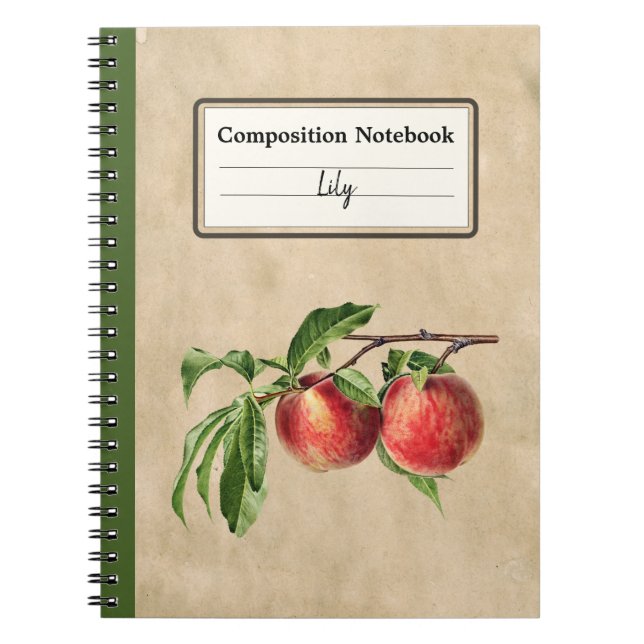 Vintage Peaches Illustration Personalised Comp Notebook (Front)