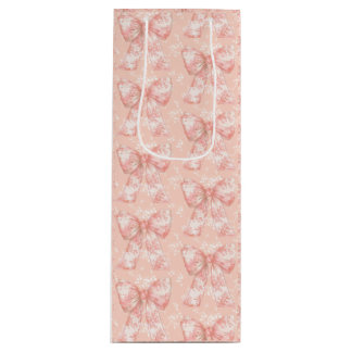 Vintage Peachy Floral Toile Bows Decoupage  Wine Gift Bag
