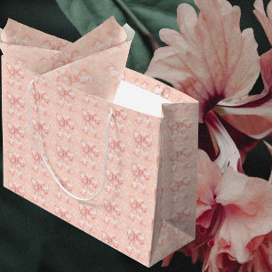 Vintage Peachy Floral Toile Bows Large Gift Bag