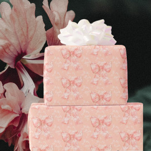 Vintage Peachy Floral Toile Bows  Wrapping Paper