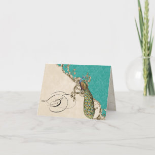 Vintage Peacock 1 Monogrammed Initial Notecard - S