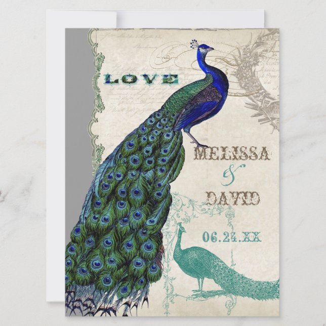 Vintage Peacock 5 - Formal Wedding Invitation (Front)