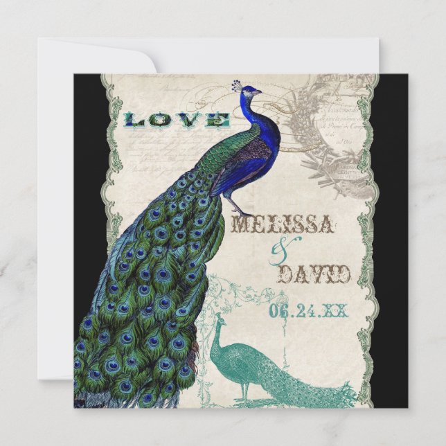 Vintage Peacock 5 - Formal Wedding Invitation (Front)