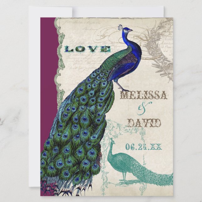 Vintage Peacock 5 - Formal Wedding Invitation (Front)
