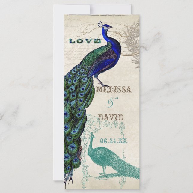 Vintage Peacock 5 - Formal Wedding Invitation (Front)