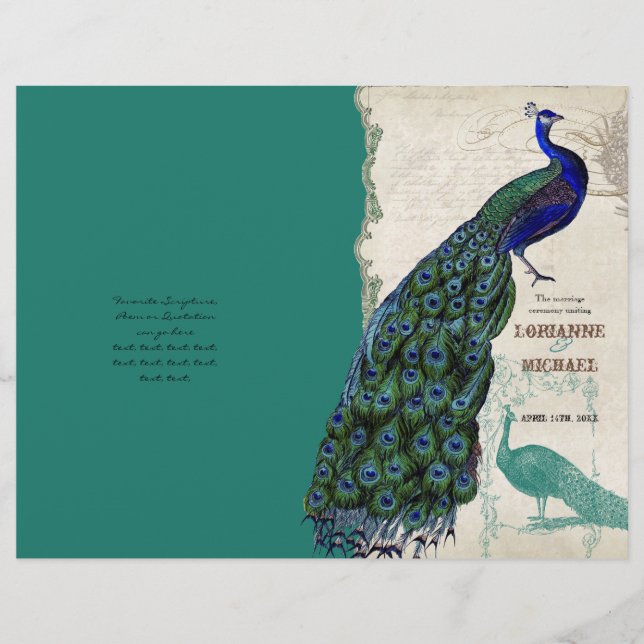 Vintage Peacock 5 - Formal Wedding Program (Front)
