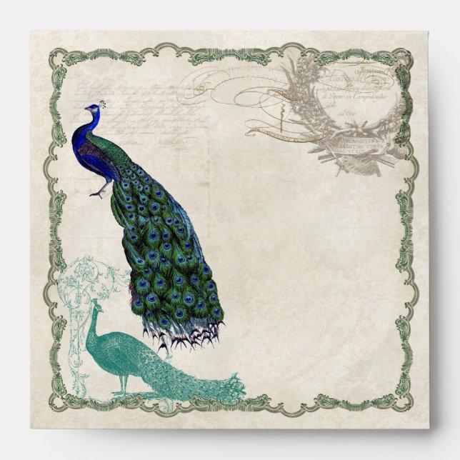 Vintage Peacock 5 - Matching  Wedding Envelopes (Front)