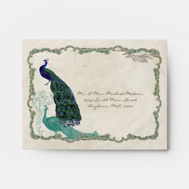 Vintage Peacock 5 - Matching  Wedding Envelopes A2 (Front)