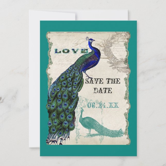 Vintage Peacock 5 - Save the Date (Front)