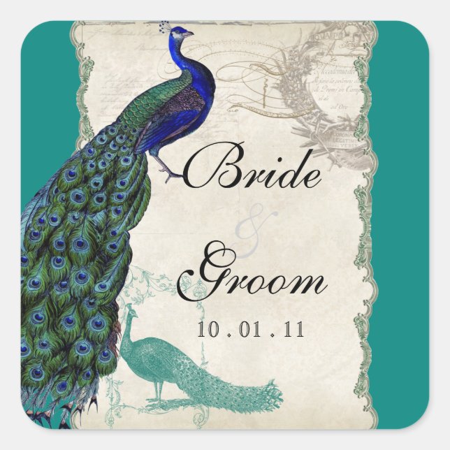 Vintage Peacock 5 - Wedding Seal or Sticker (Front)