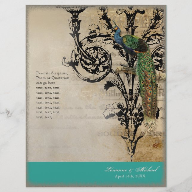 Vintage Peacock 6 - Elegant Wedding Program (Front)