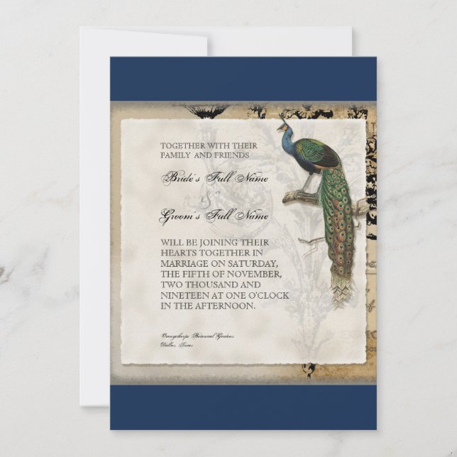 Vintage Peacock 6 Music Notes Candelabra Swirl Invitation (Front)