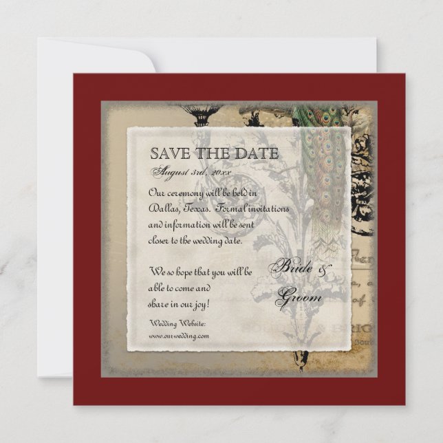 Vintage Peacock 6 - Save the Date (Front)