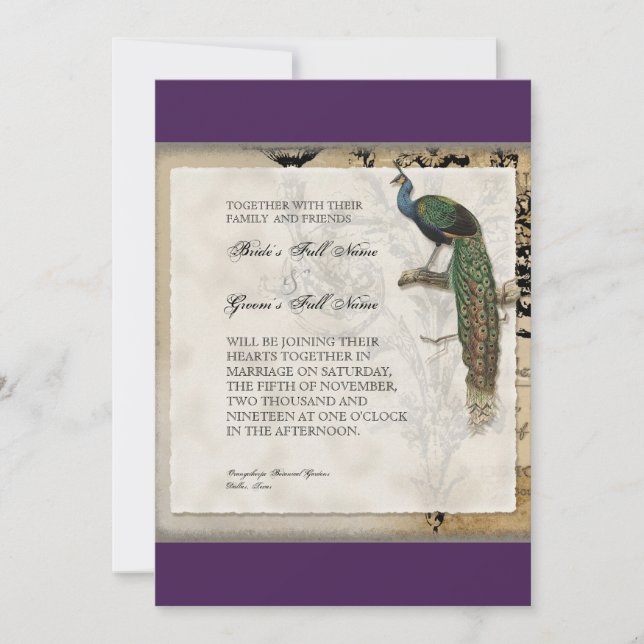 Vintage Peacock 6 - Wedding Invitation (Front)