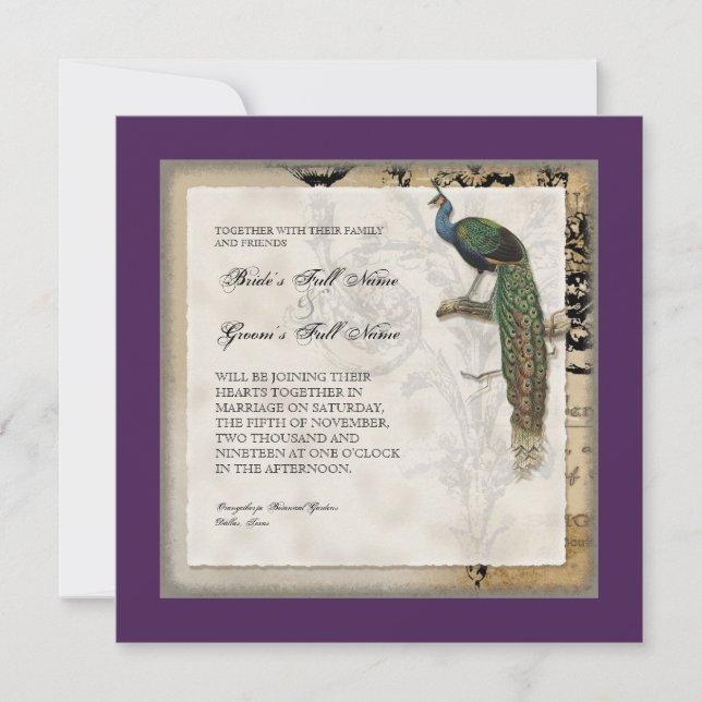 Vintage Peacock 6 - Wedding Invitation (Front)