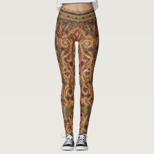 Vintage Peacock and Floral Garden Pattern Leggings