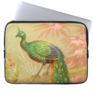 Vintage Peacock and flowers painting Laptop Sleeve