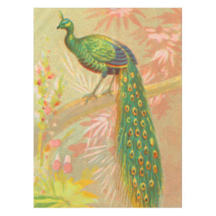 Vintage Peacock and flowers painting Tablecloth
