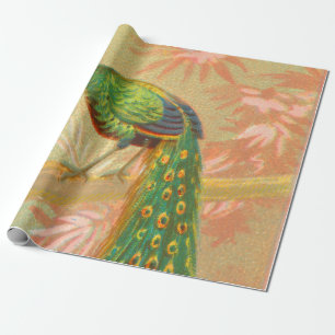 Vintage Peacock and flowers painting Wrapping Paper