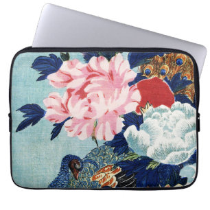 Vintage Peacock and peonies flowers painting Laptop Sleeve