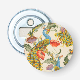 Vintage Peacock and poppies illustrations Bottle Opener