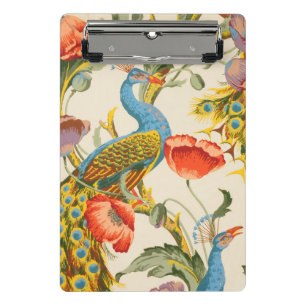 Vintage Peacock and poppies illustrations Mini Clipboard
