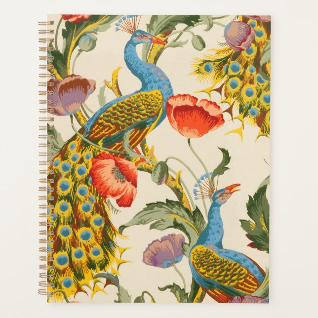 Vintage Peacock and poppies illustrations Planner (Front)