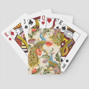 Vintage Peacock and poppies illustrations Playing Cards