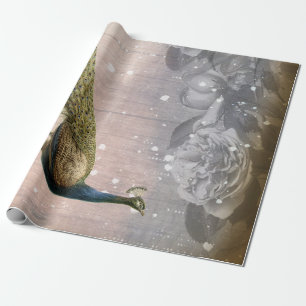 Vintage Peacock and Roses Decoupage Wrapping Paper