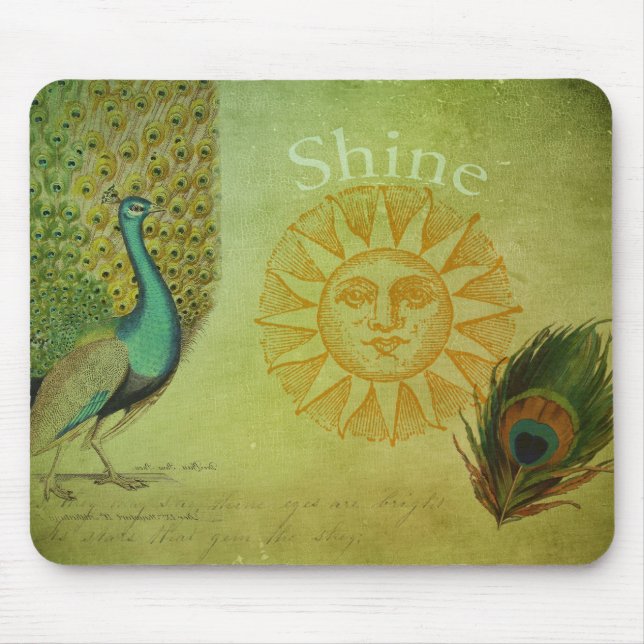 Vintage Peacock Art Collage Mouse Mat (Front)