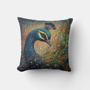 Vintage Peacock Art Nouveau Cushion