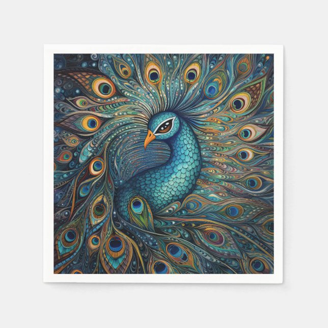 Vintage Peacock Art Nouveau Napkin (Front)