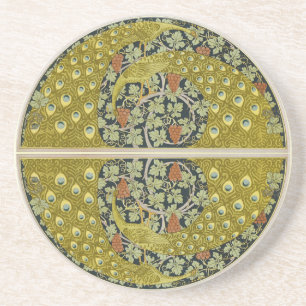 Vintage Peacock Art Nouveau Sage Green Floral Coaster
