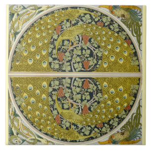Vintage Peacock Art Nouveau Sage Green Floral Tile