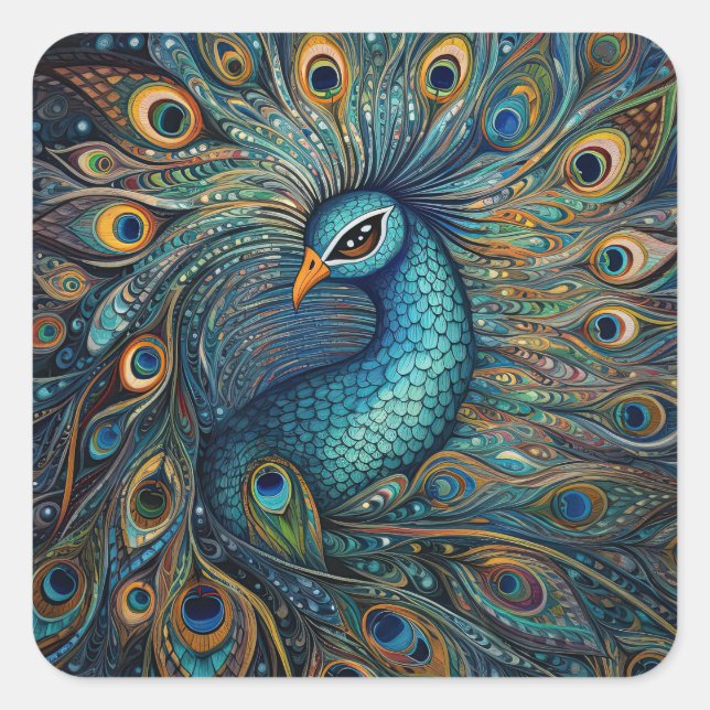 Vintage Peacock Art Nouveau Square Sticker (Front)