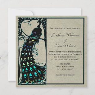 Vintage Peacock Art Nouveau Wedding Invites