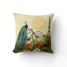 Vintage Peacock Art with Eiffel Tower