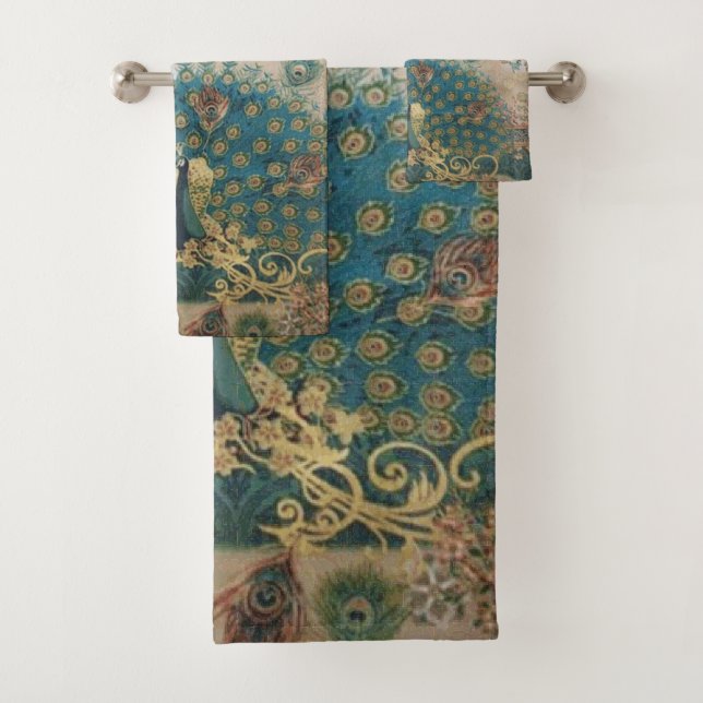 Vintage Peacock - Bathroom Towel Set (Insitu)