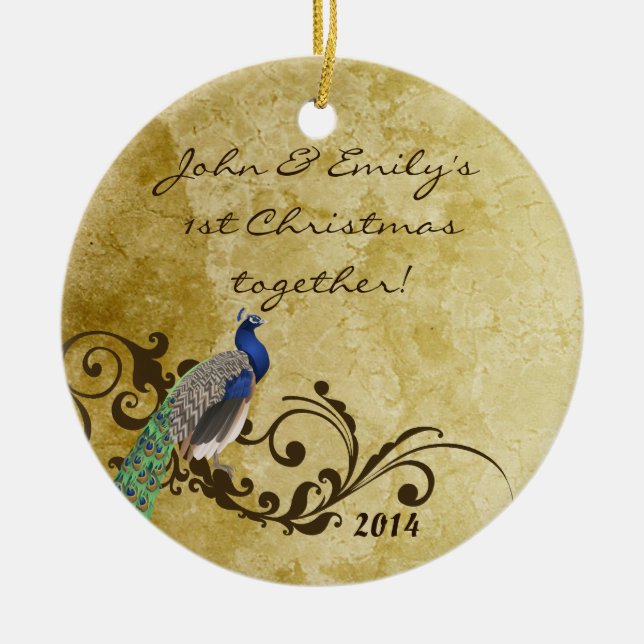 Vintage Peacock Bird Personalised Name Ornament (Front)