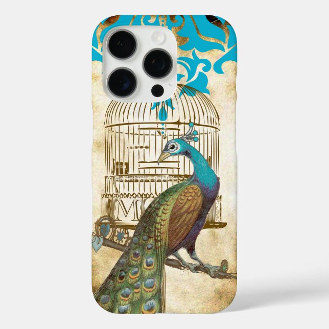 Vintage Peacock Birdcage Damask iPhone Case (Back)