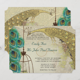 Vintage Peacock Birdcage Feather Wedding Invitation