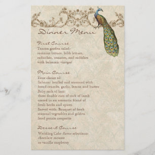 Vintage Peacock Black, Dinner Menu Sheet