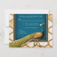 Vintage Peacock Blue n Gold Elegant RSVP response