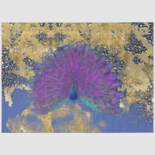 Vintage Peacock Blue Purple Gold Leopard Decoupage Tissue Paper